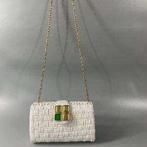 RODO White Rattan Clutch/Handbag with Lucite Stones